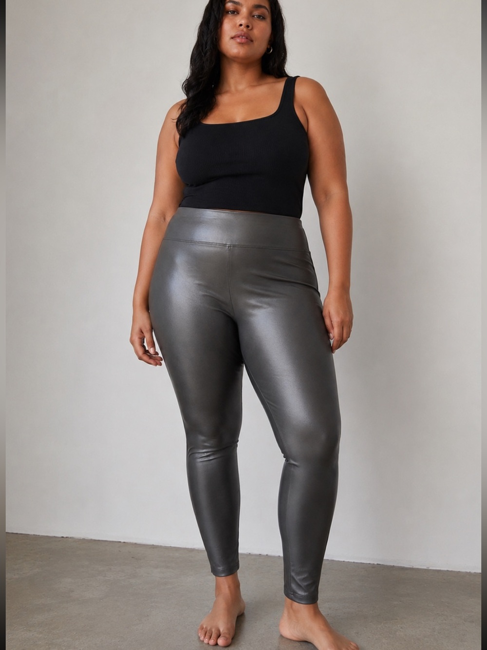 7 For All Mankind Grey Vegan Leather Leggings High Rise Stretch Pull-On 1X